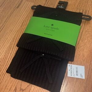 Kate Spade Black Knit Bow Hat and Scarf Set